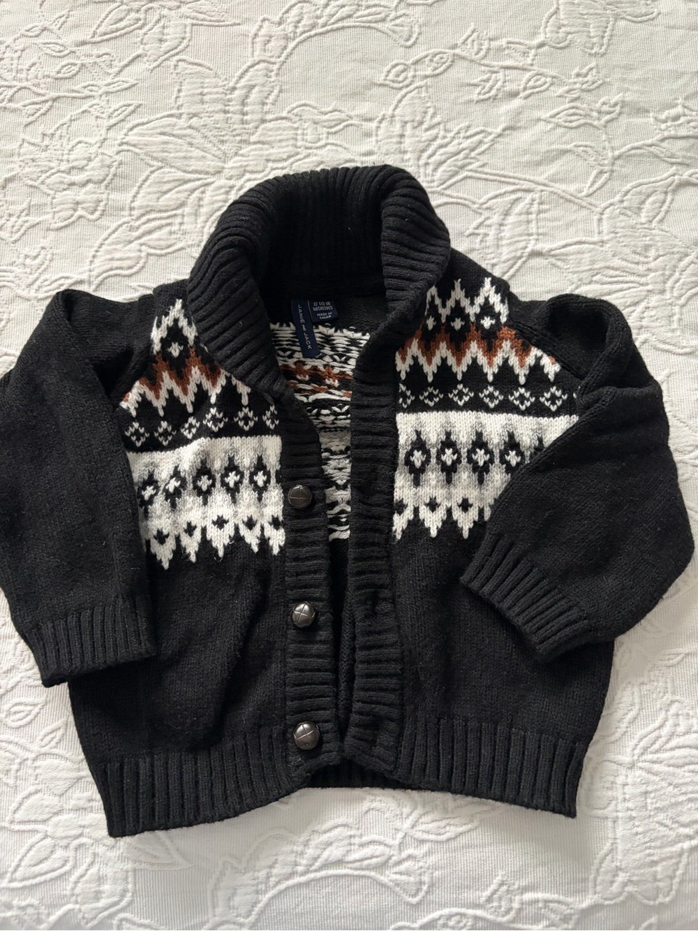 Janie and Jack boys 12-18m Black Fair Isle Cardigan Sweater